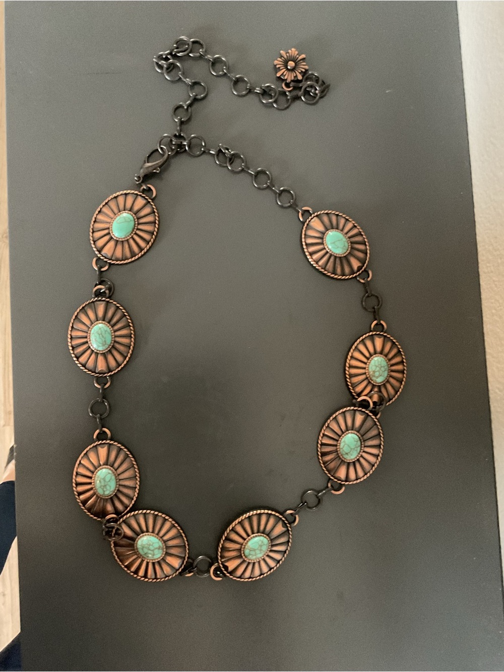 Copper-Tone Concho Belt with Turquoise Accents